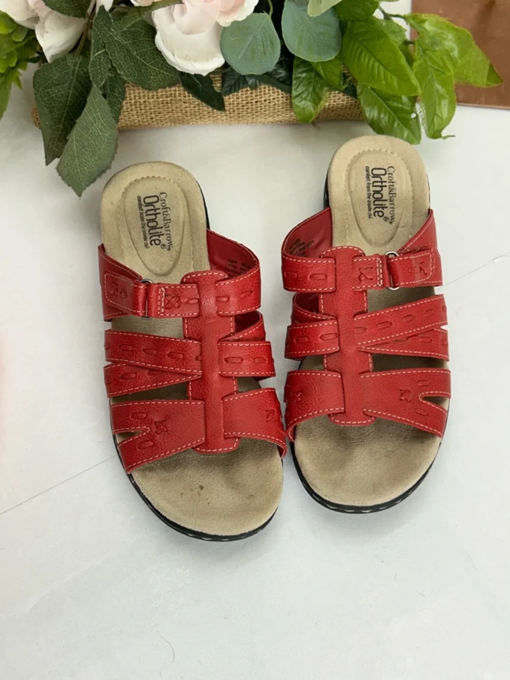 croft & barrow Red Multi-Strap Comfort Slide Sandals